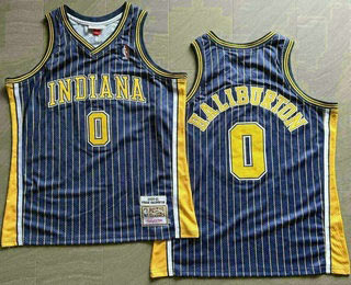 Men's Indiana Pacers 0 Tyrese Haliburton Black Stripes Hollywood Classic Throwback AU Jersey