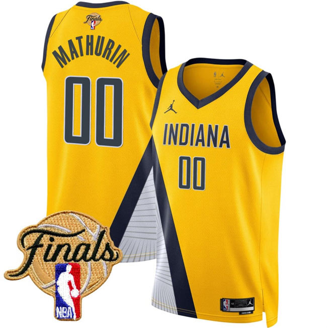 Men's Indiana Pacers 00 Bennedict Mathurin Yellow 2025 Finals Statement Edition Stitched Basketball Jersey