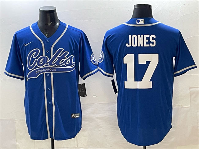 Men's Indianapolis Colts 17 Daniel Jones Royal Cool Base Stitched Baseball Jersey