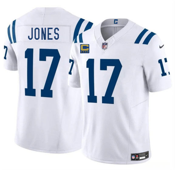 Men's Indianapolis Colts 17 Daniel Jones White 2025 F.U.S.E. With 4 Star C Patch Vapor Limited Football Stitched Jersey