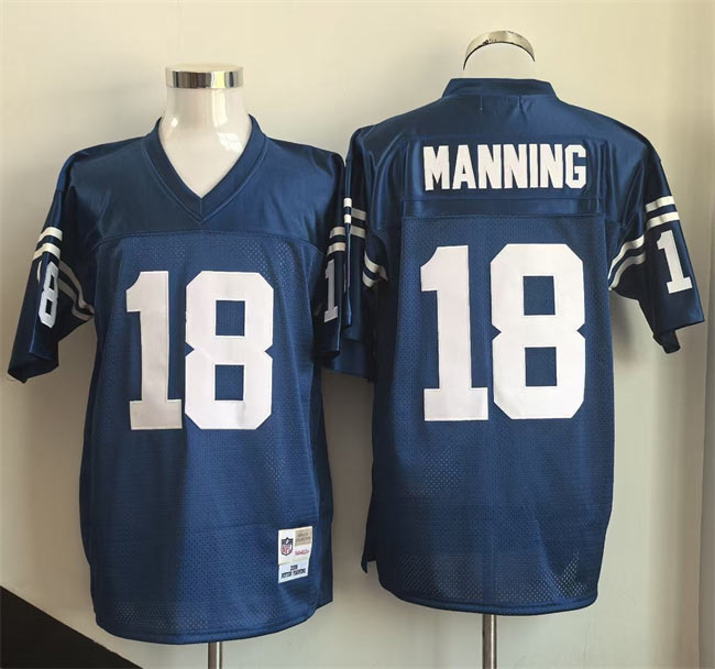 Men's Indianapolis Colts 18 Peyton Manning Blue Throwback Stitched Football Jersey