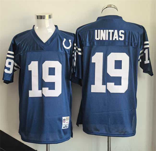 Men's Indianapolis Colts 19 Johnny Unitas Blue Throwback Stitched Football Jersey