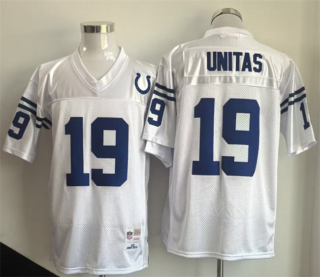Men's Indianapolis Colts 19 Johnny Unitas White Throwback Stitched Football Jersey