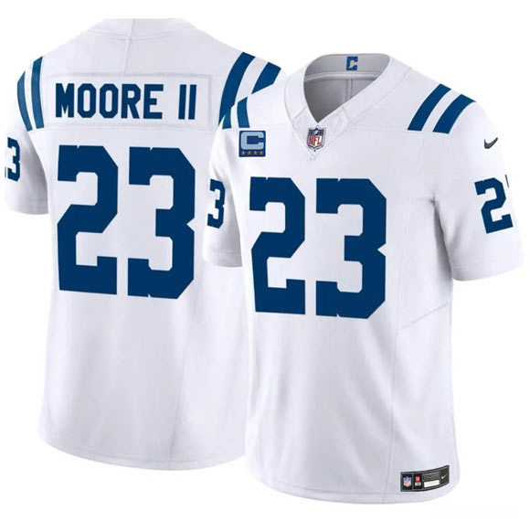 Men's Indianapolis Colts 23 Kenny Moore II White 2025 F.U.S.E. With 4 Star C Patch Vapor Limited Football Stitched Jersey