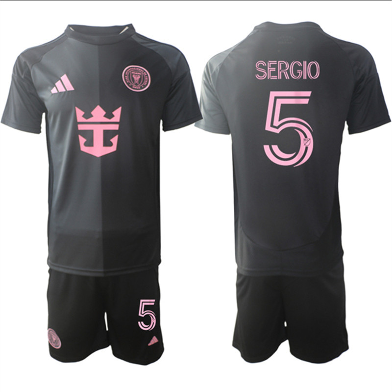 Men's Inter Miami CF 5 Sergio 2025 Black Away Soccer Jersey Suit