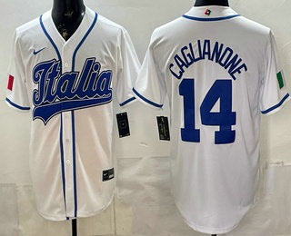 Men's Italy 14 Jac Caglianone White 2026 World Baseball Classic Cool Base Jersey