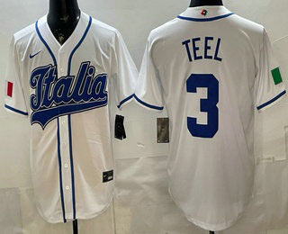 Men's Italy 3 Kyle Teel White 2026 World Baseball Classic Cool Base Jersey