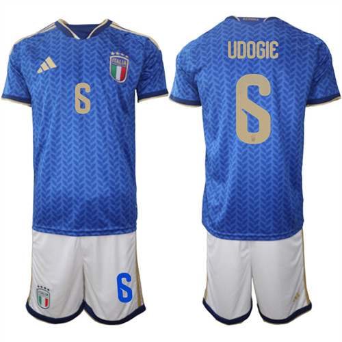 Men's Italy 6 UDOGIE National Team FIFA x World Cup 2026 Home Blue On Field Jerseys