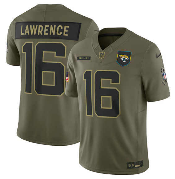 Men's Jacksonville Jaguars 16 Trevor Lawrence Olive 2025 Salute to Service Limited Football Stitched Jersey