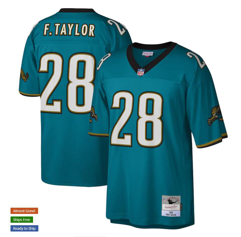 Men's Jacksonville Jaguars 28 Fred Taylor Mitchell & Ness Teal NFL Throwback Football Jersey