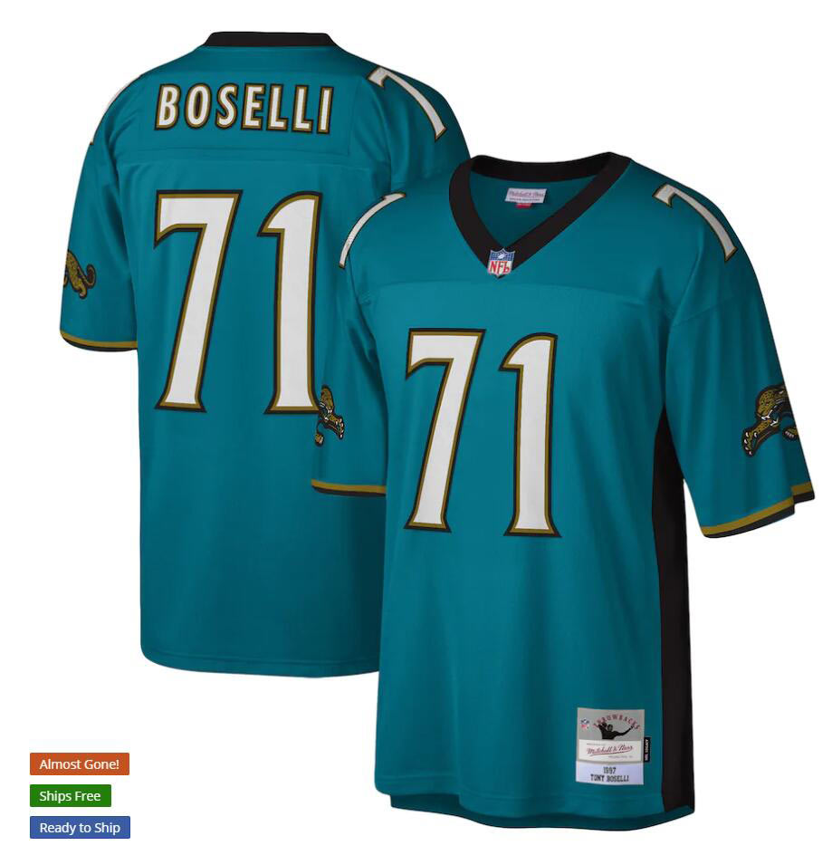 Men's Jacksonville Jaguars 71 Tony Boselli 1997 Mitchell & Ness Teal NFL Throwback Football Jersey