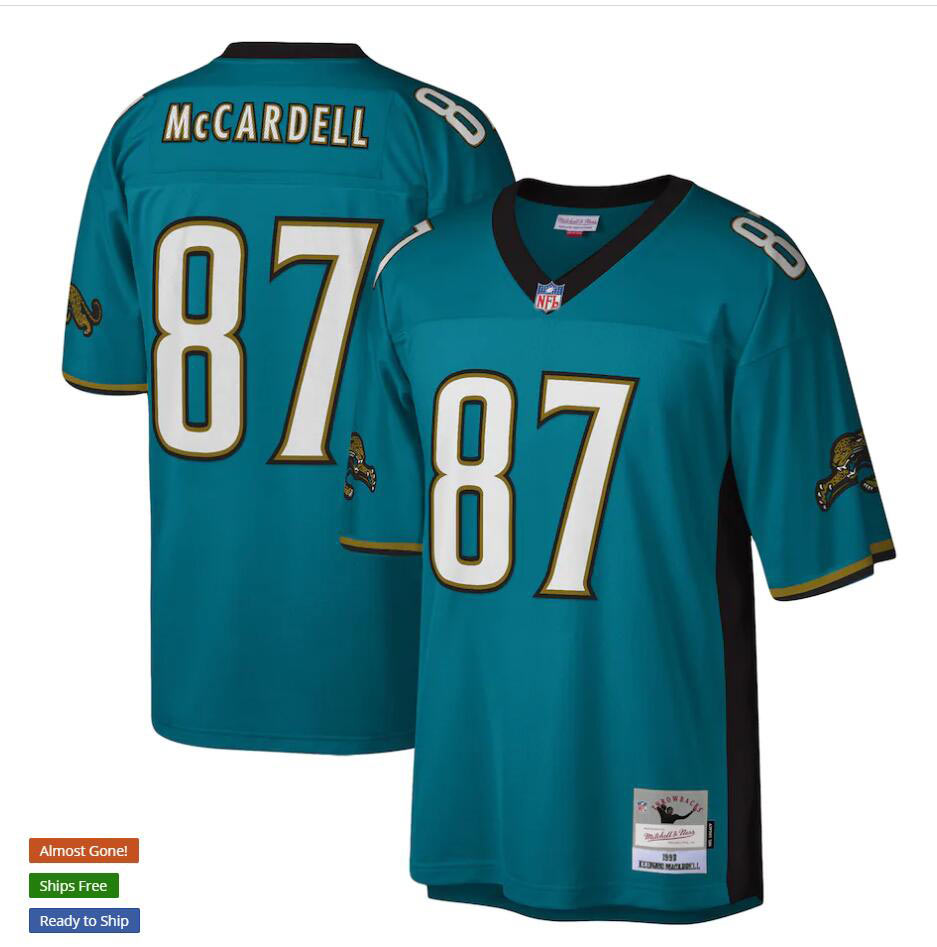 Men's Jacksonville Jaguars 87 Keenan McCardell Mitchell & Ness Teal NFL Throwback Football Jersey