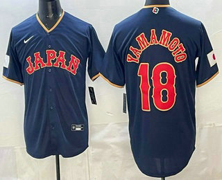 Men's Japan 18 Yoshinobu Yamamoto Navy 2026 World Baseball Classic Cool Base Jersey