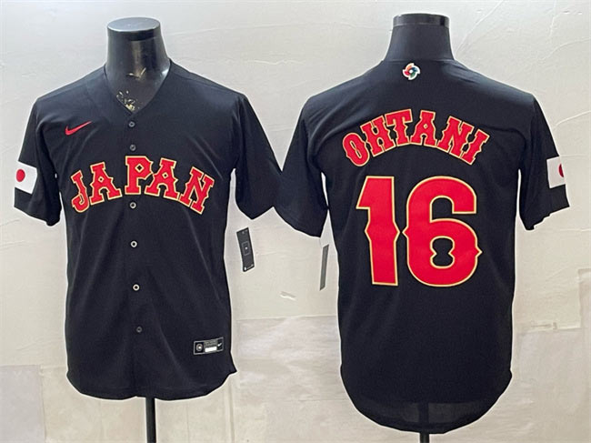 Men's Japan Baseball 16 Shohei Ohtani Black 2026 World Baseball Classic Road Stadium Stitched Jersey