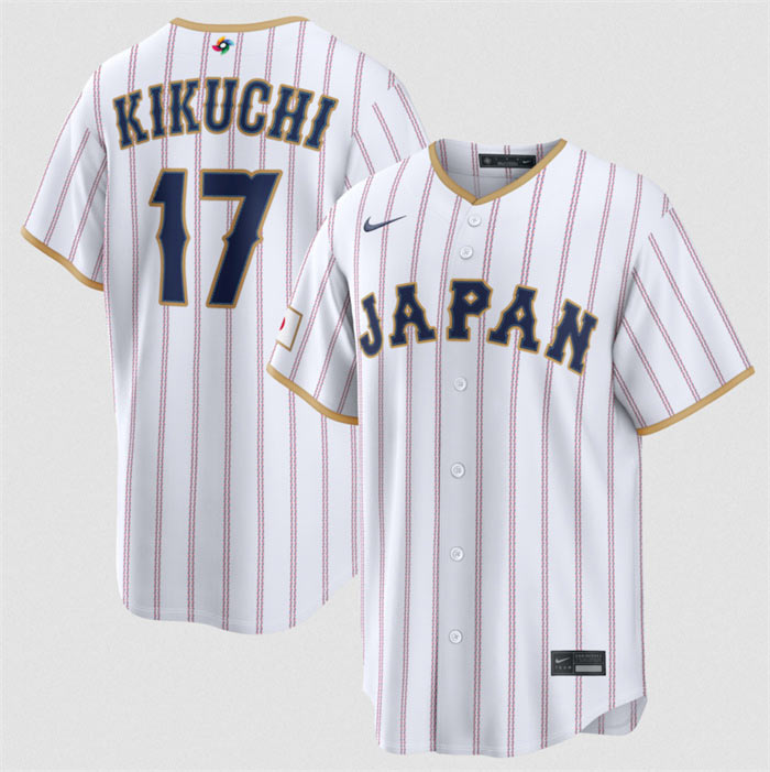 Men's Japan Baseball 17 Yusei Kikuchi White 2026 World Baseball Classic Home Stadium Stitched Jersey