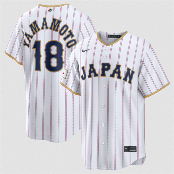 Men's Japan Baseball 18 Yoshinobu Yamamoto White 2026 World Baseball Classic Home Stadium Stitched Jersey