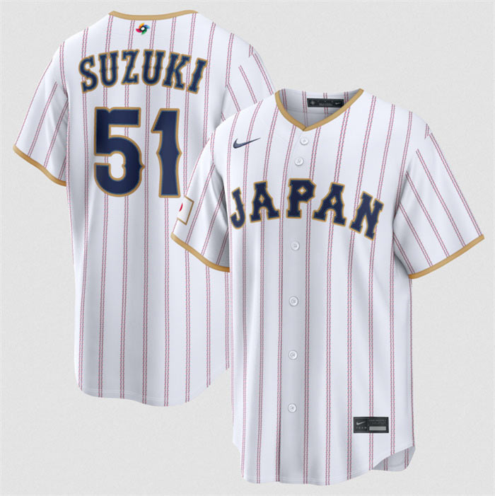 Men's Japan Baseball 51 Seiya Suzuki White 2026 World Baseball Classic Home Stadium Stitched Jersey