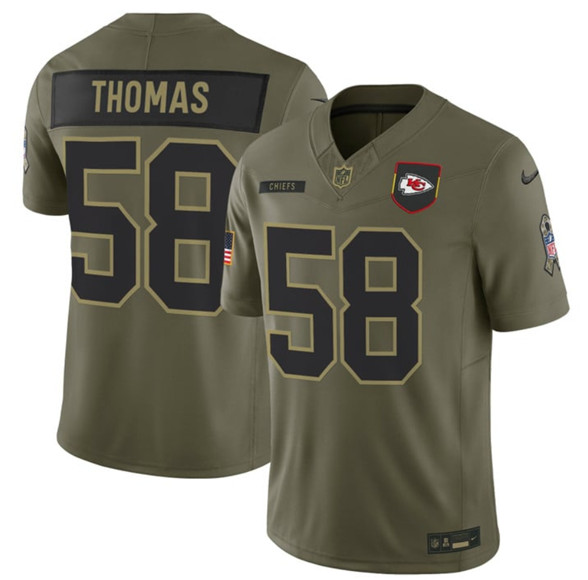 Men's Kansas City Chiefs 58 Derrick Thomas Olive 2025 Salute to Service Limited Football Stitched Jersey