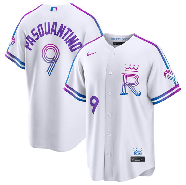 Men's Kansas City Royals 9 Vinnie Pasquantino White 2026 City Connect Stadium Stitched Baseball Jersey