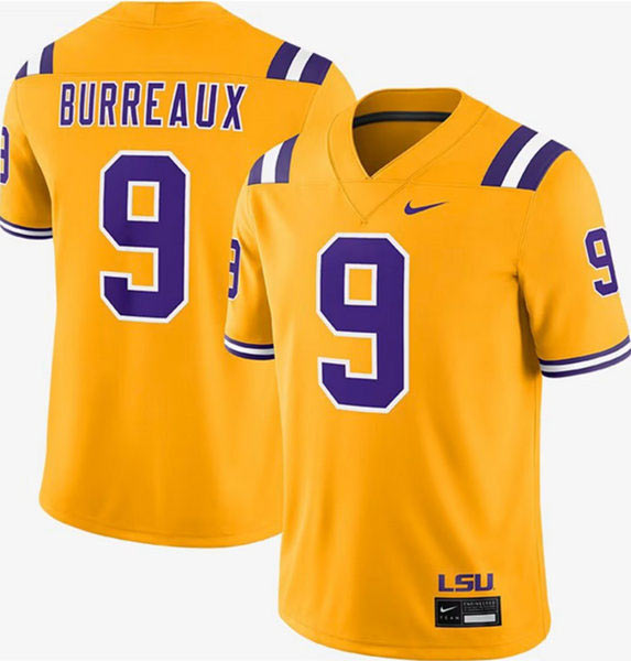 Men's LSU Tigers 9 Joe Burrow Gold Limited Stitched Game Jersey