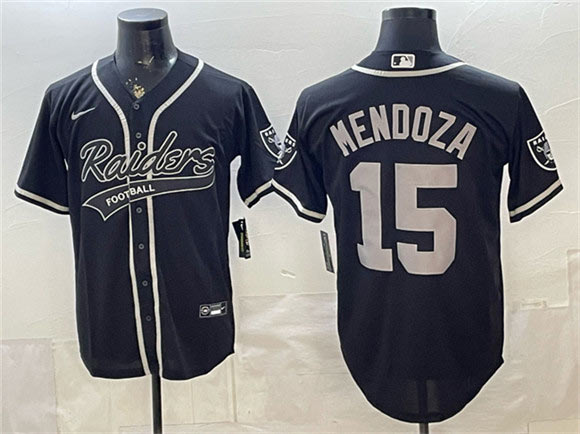 Men's Las Vegas Raiders 15 Fernando Mendoza Black Cool Base Stitched Baseball Jersey