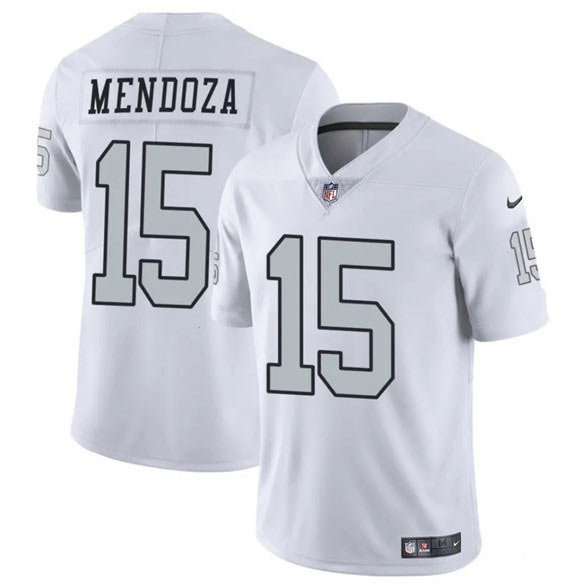 Men's Las Vegas Raiders 15 Fernando Mendoza White 2026 Draft Color Rush Vapor Untouchable Limited Football Stitched Jersey