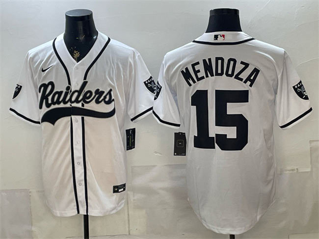 Men's Las Vegas Raiders 15 Fernando Mendoza White Cool Base Stitched Baseball Jersey