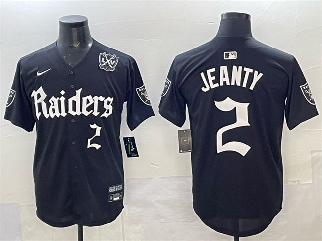 Men's Las Vegas Raiders 2 Ashton Jeanty Black 'Gothic Sin City Shadows Edition' With 65th Anniversary Patch Vapor Limited Stitched Baseball Jersey