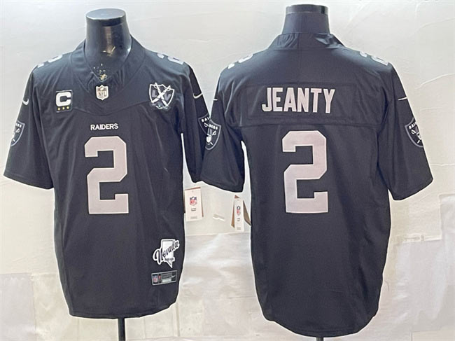 Men's Las Vegas Raiders 2 Ashton Jeanty Black 2025 Draft F.U.S.E. With 4 Star C Patch Nevada Silver Stat Patch And 65th Anniversary Patch Stitched Football Jersey