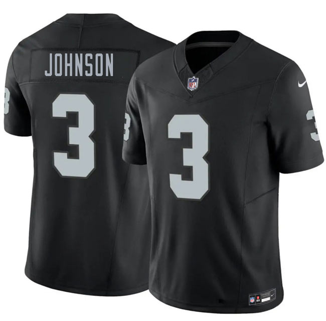 Men's Las Vegas Raiders 3 Taron Johnson Black 2026 F.U.S.E. Vapor Untouchable Limited Stitched Football Jersey