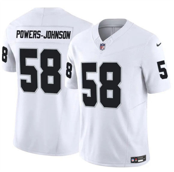 Men's Las Vegas Raiders 58 Jackson Powers Johnson White 2025 F.U.S.E. Vapor Untouchable Limited Football Stitched Jersey