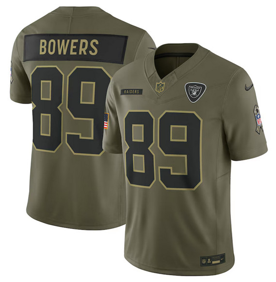 Men's Las Vegas Raiders 89 Brock Bowers Olive 2025 Salute to Service Limited Football Stitched Jersey