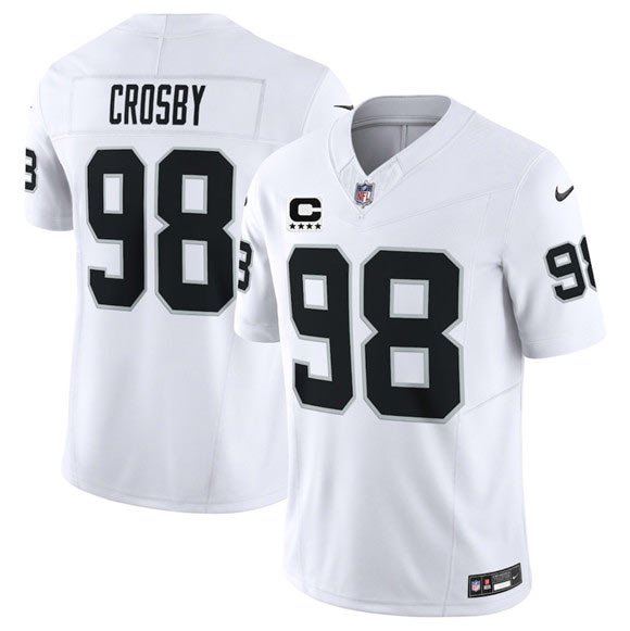 Men's Las Vegas Raiders 98 Maxx Crosby White 2025 F.U.S.E. With 4 Star C Patch Vapor Limited Football Stitched Jersey