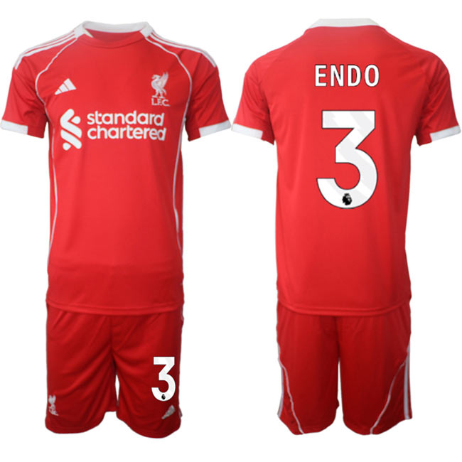 Men's Liverpool 3 Wataru Endo 2025 Red Home Soccer Jersey Suit