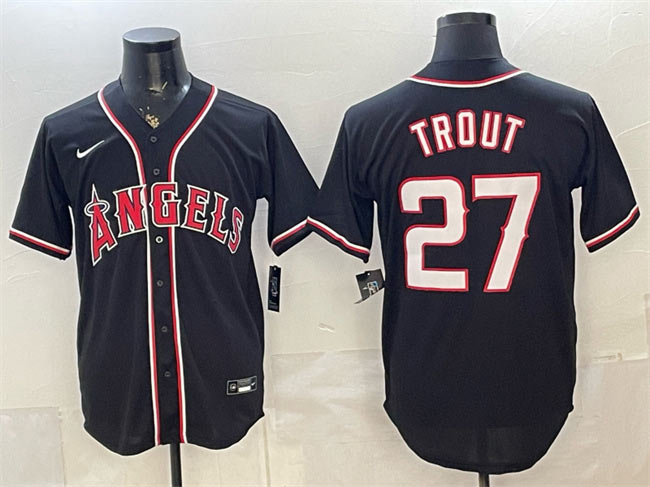 Men's Los Angeles Angels 27 Mike Trout 2026 Fashion Replica Black Out Stitched Baseball Jersey
