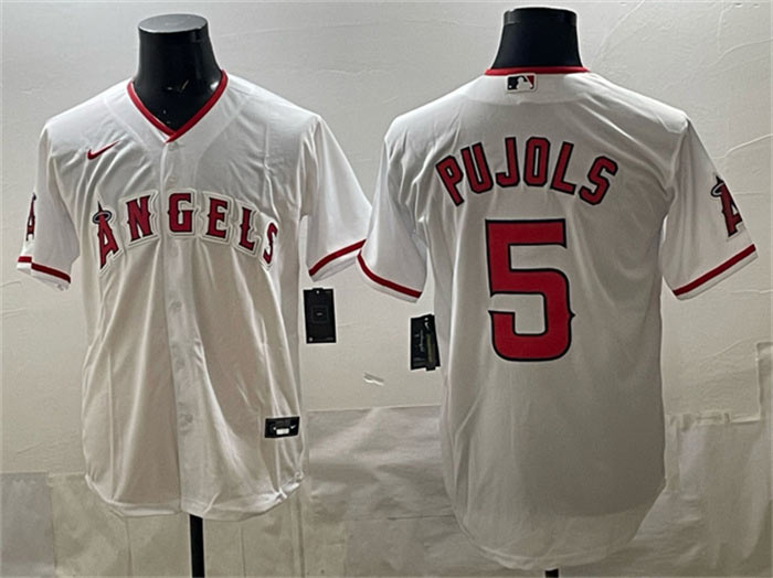 Men's Los Angeles Angels 5 Albert Pujols White Stitched Baseball Jersey