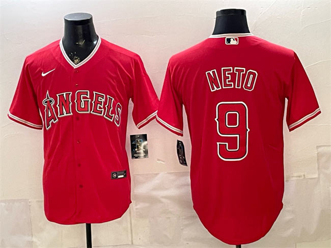 Men's Los Angeles Angels 9 Zach Neto Red Stitched Baseball Jersey