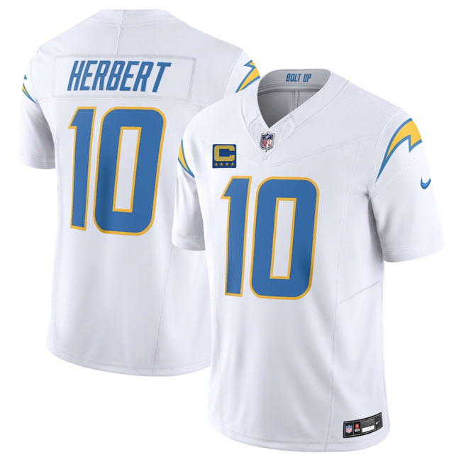 Men's Los Angeles Chargers 10 Justin Herbert White 2025 F.U.S.E With 4 Star C Patch Vapor Limited Stitched Football Jersey