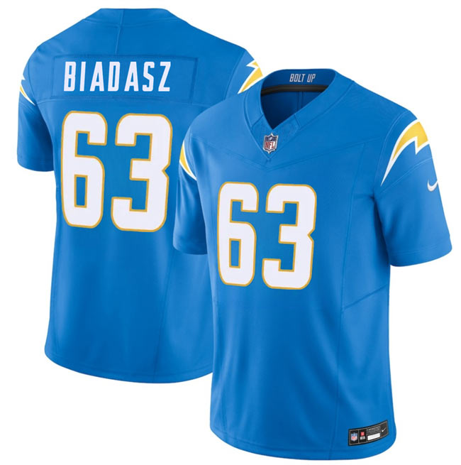 Men's Los Angeles Chargers 63 Tyler Biadasz Blue 2026 F.U.S.E. Vapor Limited Stitched Football Jersey