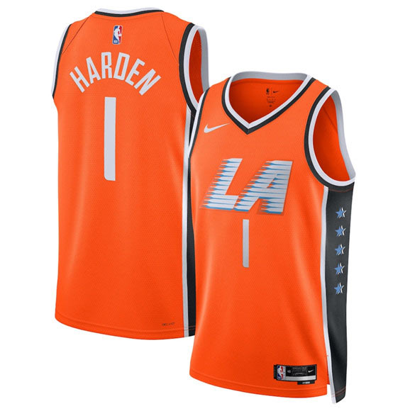Men's Los Angeles Clippers 1 James Harden Orange 2025 26 City Edition Swingman Stitched Jersey