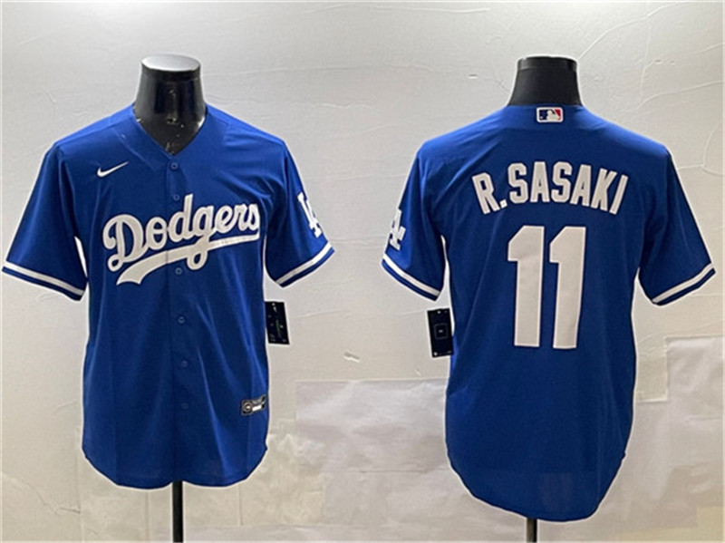 Men's Los Angeles Dodgers 11 Roki Sasaki Royal Cool Base Stitched Baseball Jersey