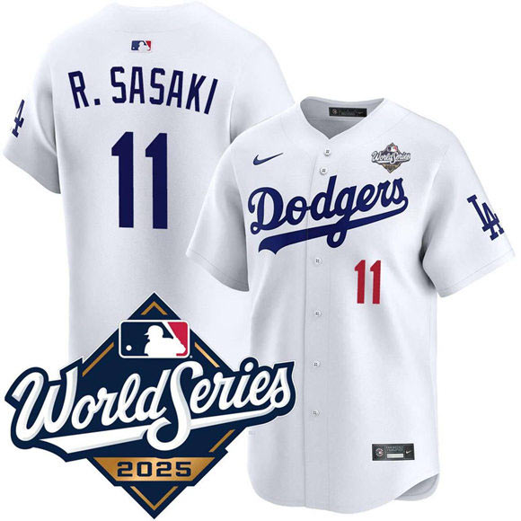 Men's Los Angeles Dodgers 11 Roki Sasaki White 2025 World Series Limited Stitched Baseball Jersey