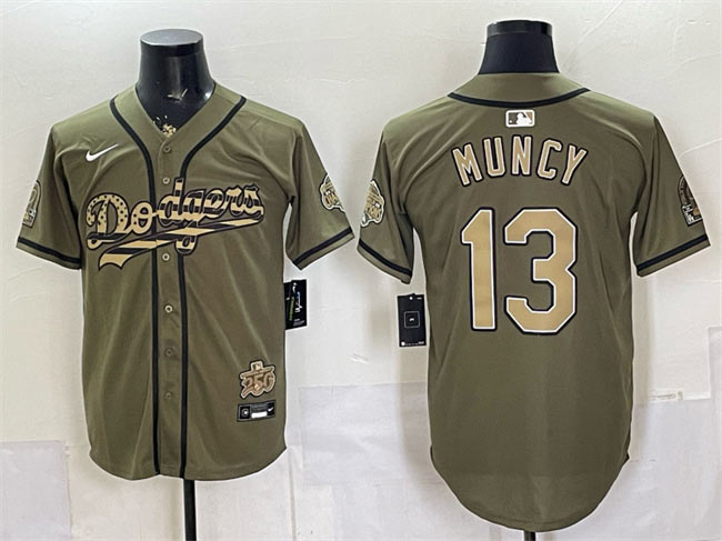 Men's Los Angeles Dodgers 13 Max Muncy Olive 2026 Armed Forces Day Stitched Baseball Jersey
