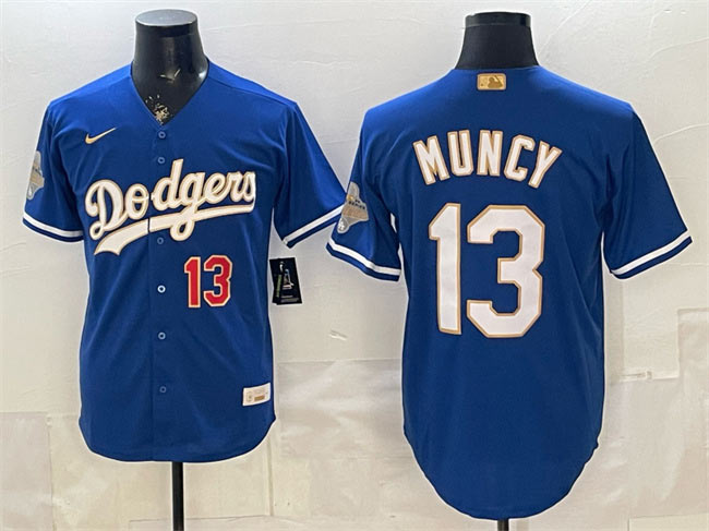 Men's Los Angeles Dodgers 13 Max Muncy Royal 2026 Alternate Gold Collection Stadium Stitched Baseball Jersey