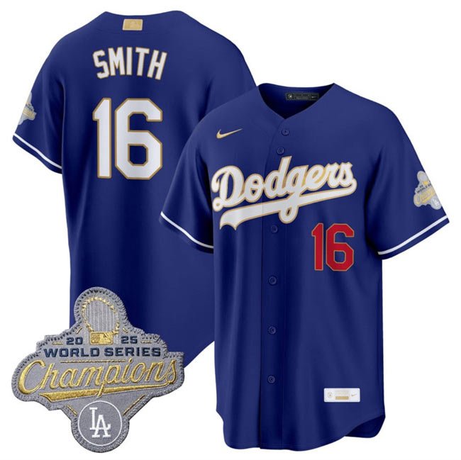 Men's Los Angeles Dodgers 16 Will Smith Royal 2026 Alternate Gold Collection Stadium Stitched Baseball Jersey