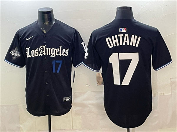 Men's Los Angeles Dodgers 17 Shohei Ohtani Black 2025 World Series Champions Patch 'Gothic Edition' Vapor Premier Limited Stitched Baseball Jersey