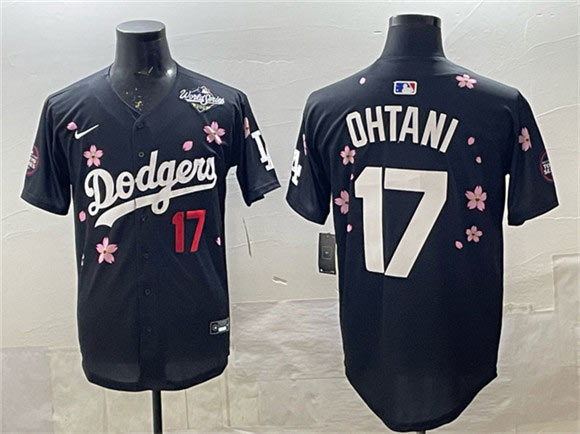 Men's Los Angeles Dodgers 17 Shohei Ohtani Black 2025 World Series Patch Tokyo Series Limited Stitched Baseball Jersey
