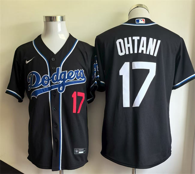 Men's Los Angeles Dodgers 17 Shohei Ohtani Black Cool Base Stitched Baseball Jersey