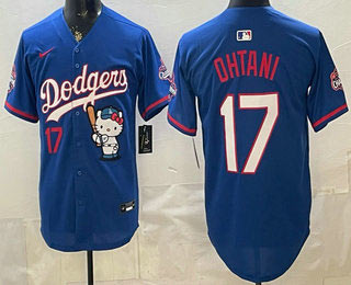 Men's Los Angeles Dodgers 17 Shohei Ohtani Blue Hello Kitty 2025 World Series Champions Limited Jersey
