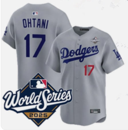 Men's Los Angeles Dodgers 17 Shohei Ohtani Gray 2025 World Series Limited Stitched Baseball Jersey